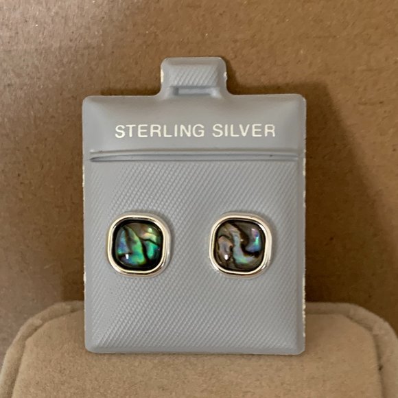 NWOT Silver & Square Natural Abalone Shell "Stud" Earrings - Picture 4 of 5